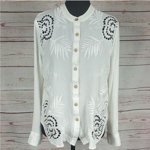 Miss Me Women’s Large White Button Down Long Sleeve Embroidered Blouse